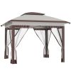 12' x 12' Pop Up Canopy Tent with Netting and Carry Bag, Instant Sun Shelter with 137 sq.ft Shade, Beige and Brown
