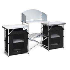 Folding Camping Table with Storage Organizer (Color: black)