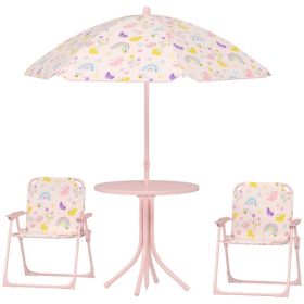 Kids Picnic Table and Chair Set, Outdoor Activity Table with Foldable Chairs, Removable Umbrella for Backyard, Pink (Option: Pink-750x520x120 mm)
