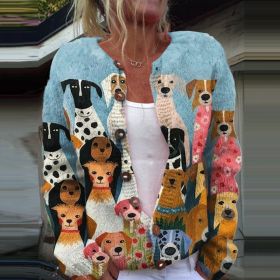 3D Digital Printing Cardigan Knitted Coat (Option: HWJ165612-S)